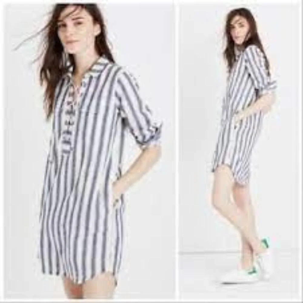 Madewell Striped Linen Blend Shirt Dress - Picture 2 of 15